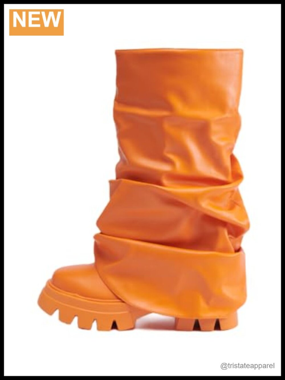 Metallic Leather Foldover Mid-Calf Boots, Platform Round Toe, Pull-On